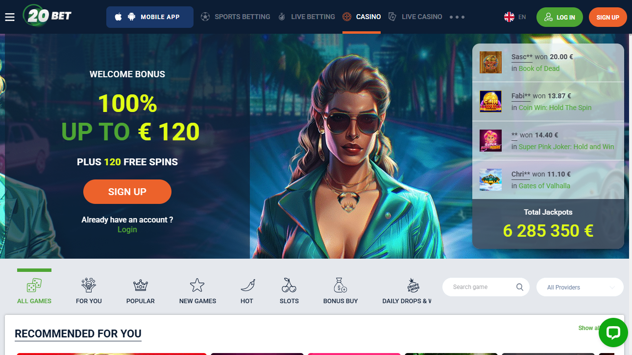 20bet desktop screenshot 1